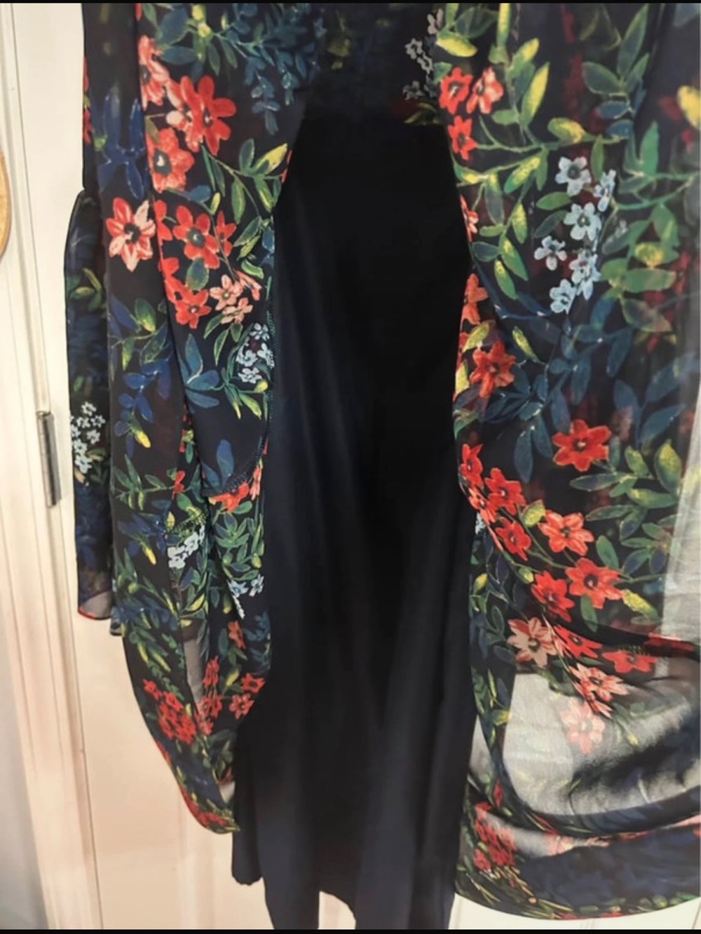 Ralph Lauren Navy Floral Chiffon Dress with Red & Blue Flowers - Picture 3 of 4